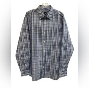 Michael Kors Blue Plaid Long Sleeve Casual Button Down Shirt Size Large